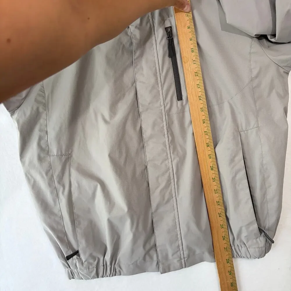 IZOD Golf Jacket Mens Medium Gray Windbreaker Roll Up Hood Lightweight Full Zip